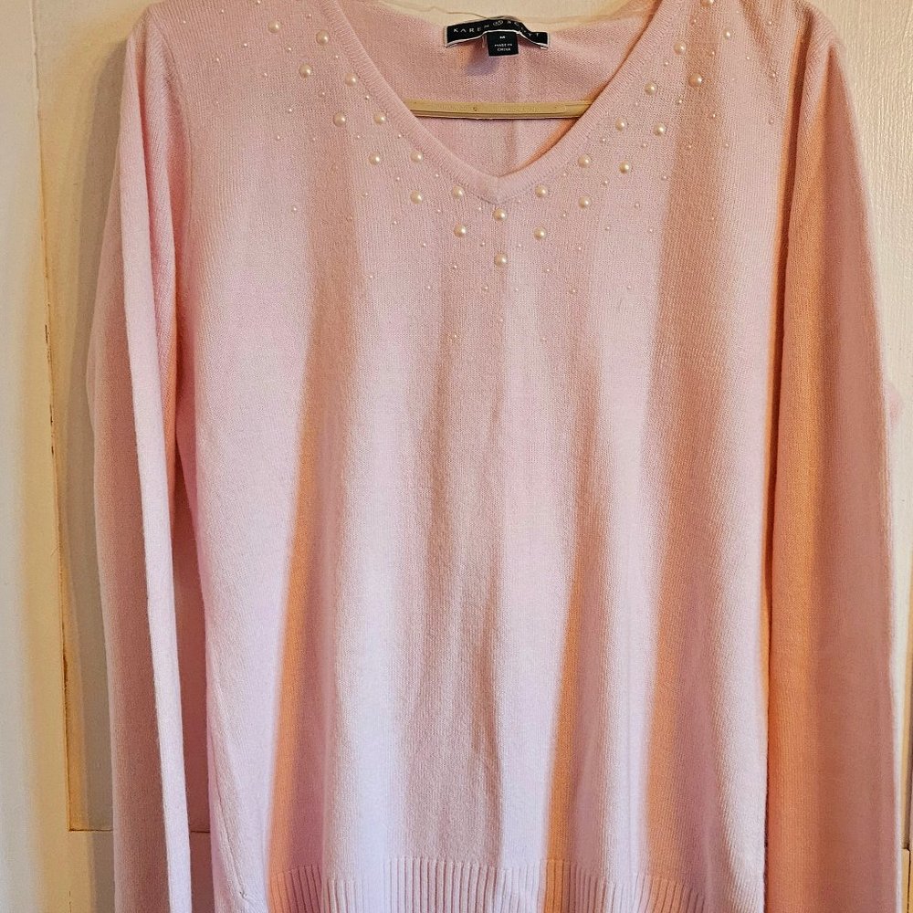 Karen Scott Sweater, Pink Pullover with Attached Scarf